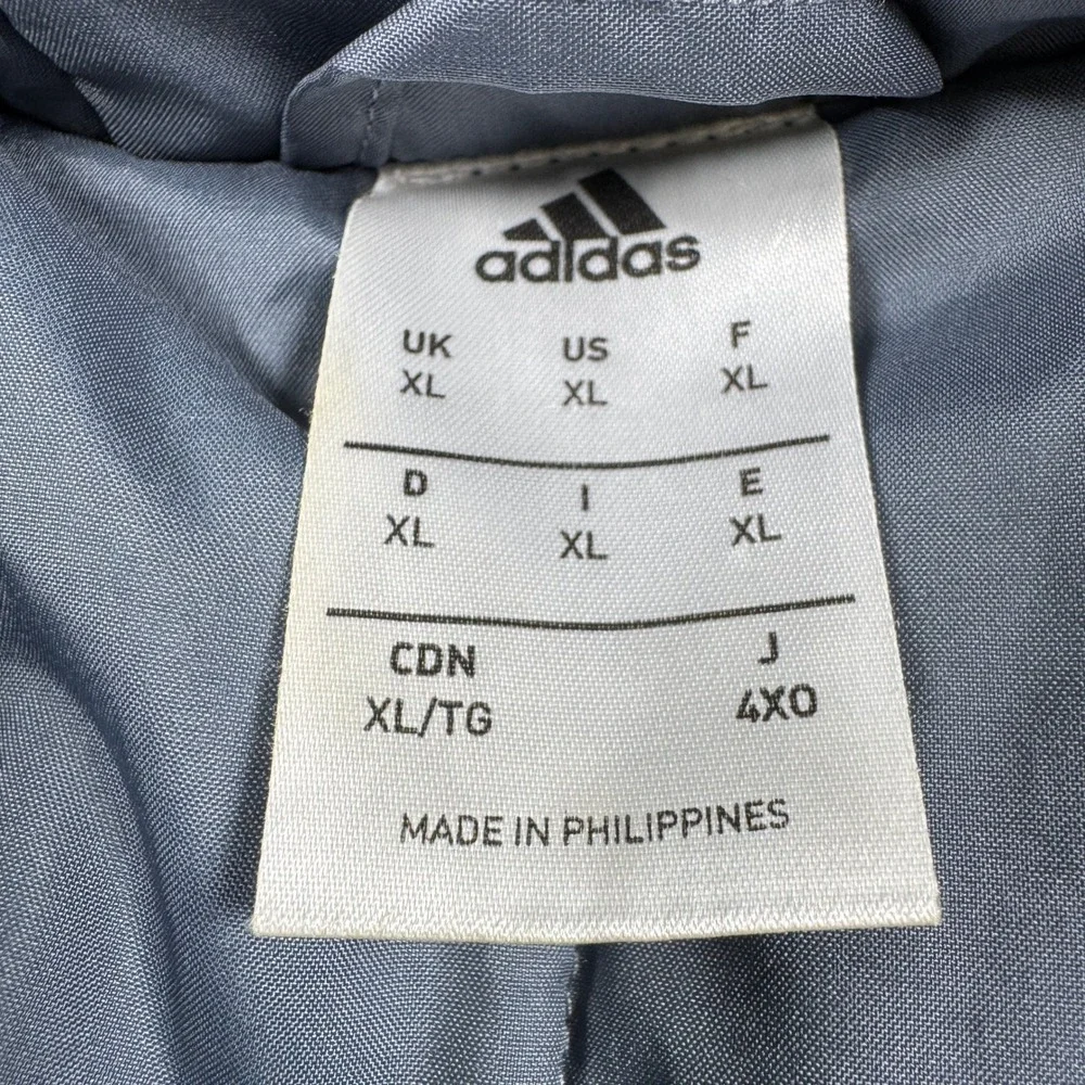Adidas Men's Hooded Puffer Parka Jacket Gray Gold Three Stripe Size XL Winter